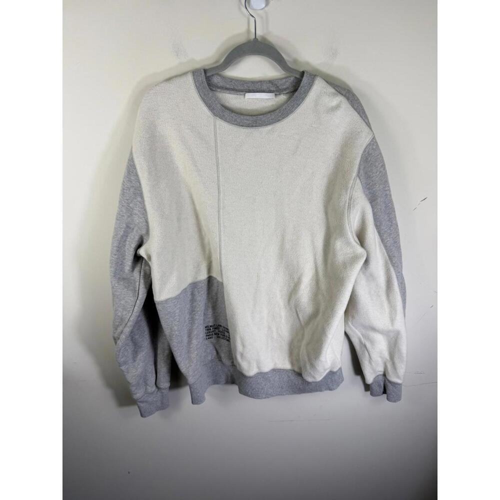 Helmut Lang Gray Off-White Colorblock‎ Men's Crewneck Sweatshirt Size L